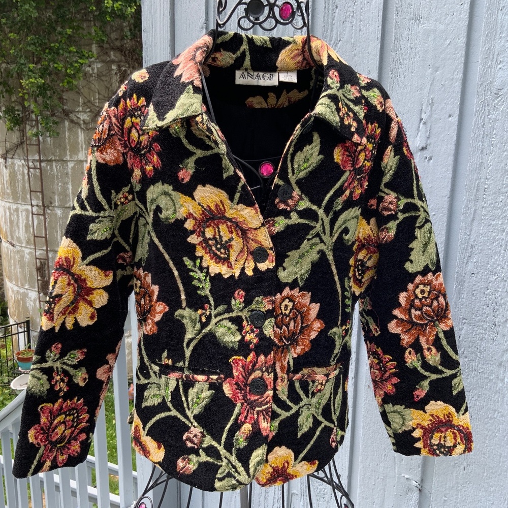 ANAGE Floral Beaded/Sequins Sunflower Floral Tapestry Jacket (SIZE S)